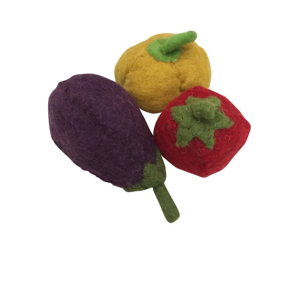 Papoose legetøj papoose legetøj vegetabilsk capsicum, aubergine, tomat