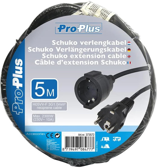 ProPlus Extension Cable Schuko 5 meter 3x1,0 mm² sort